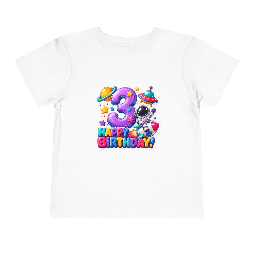 3rd Birthday Toddler Tee — Space Astronaut "Happy Birthday" Shirt