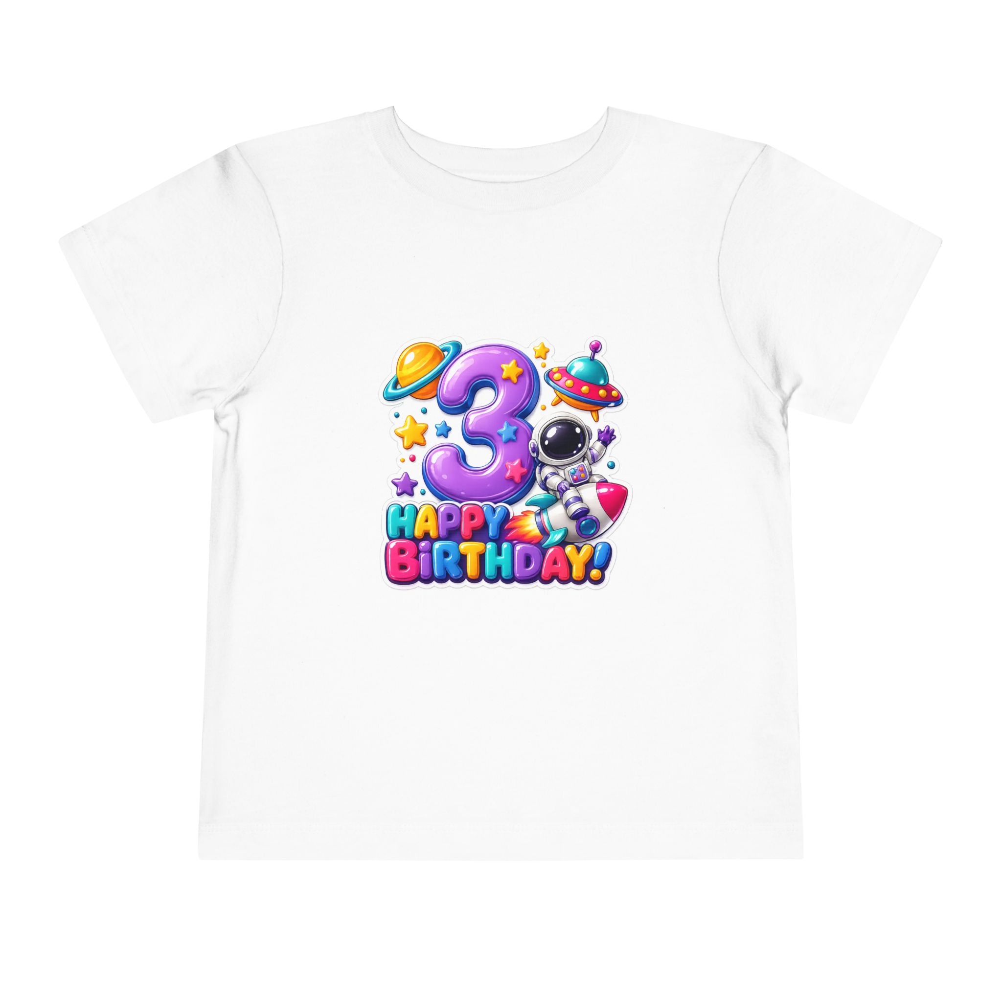 3rd Birthday Toddler Tee — Space Astronaut "Happy Birthday" Shirt
