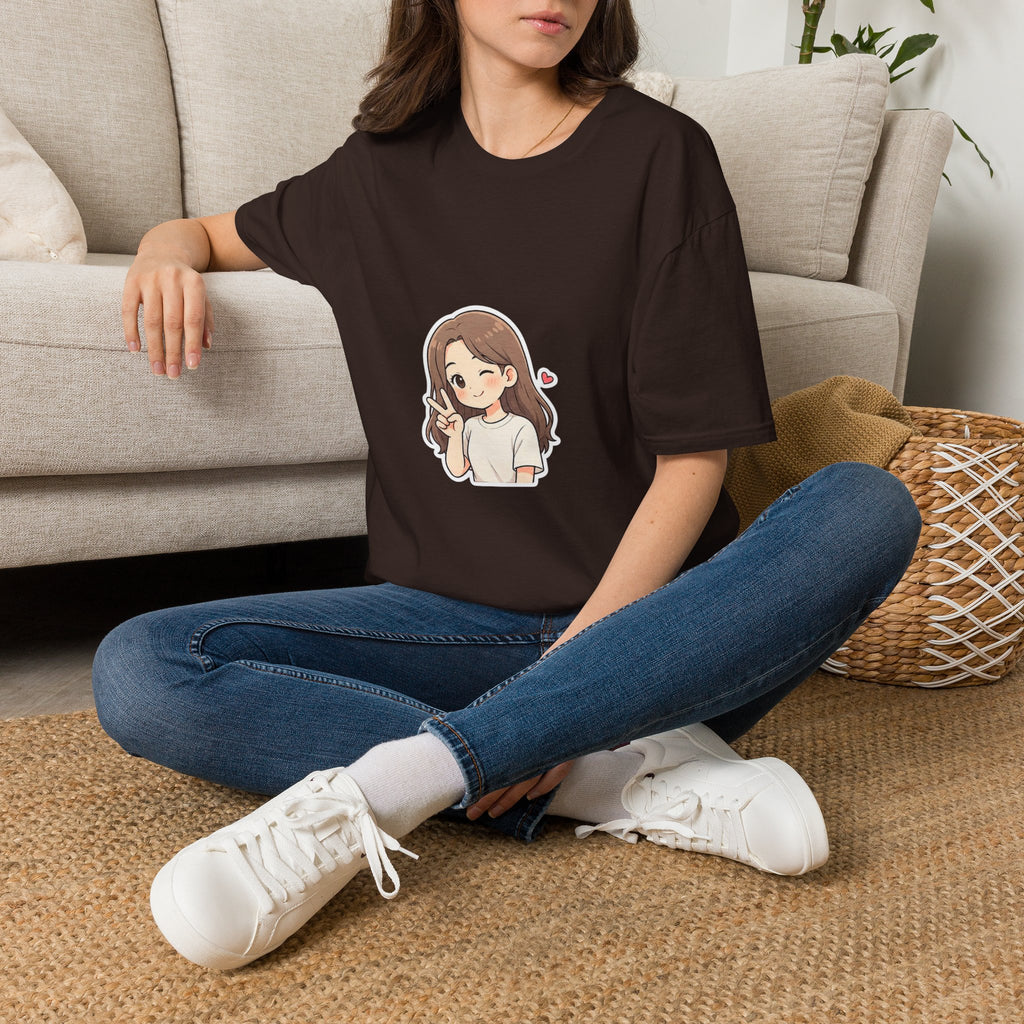 Cute Winking Girl Graphic T-Shirt – Kawaii Heart Tee