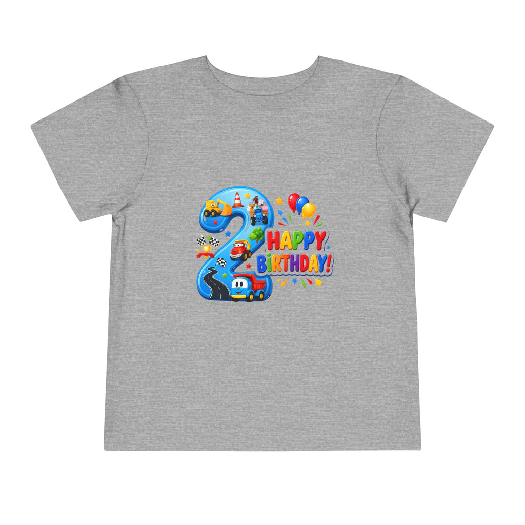 2nd Birthday Toddler Tee — Happy Birthday Number 2 with Cars & Balloons