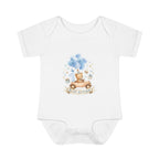 Baby Bodysuit - Blue Teddy Bear with Balloons "Happy Birthday" Infant Onesie