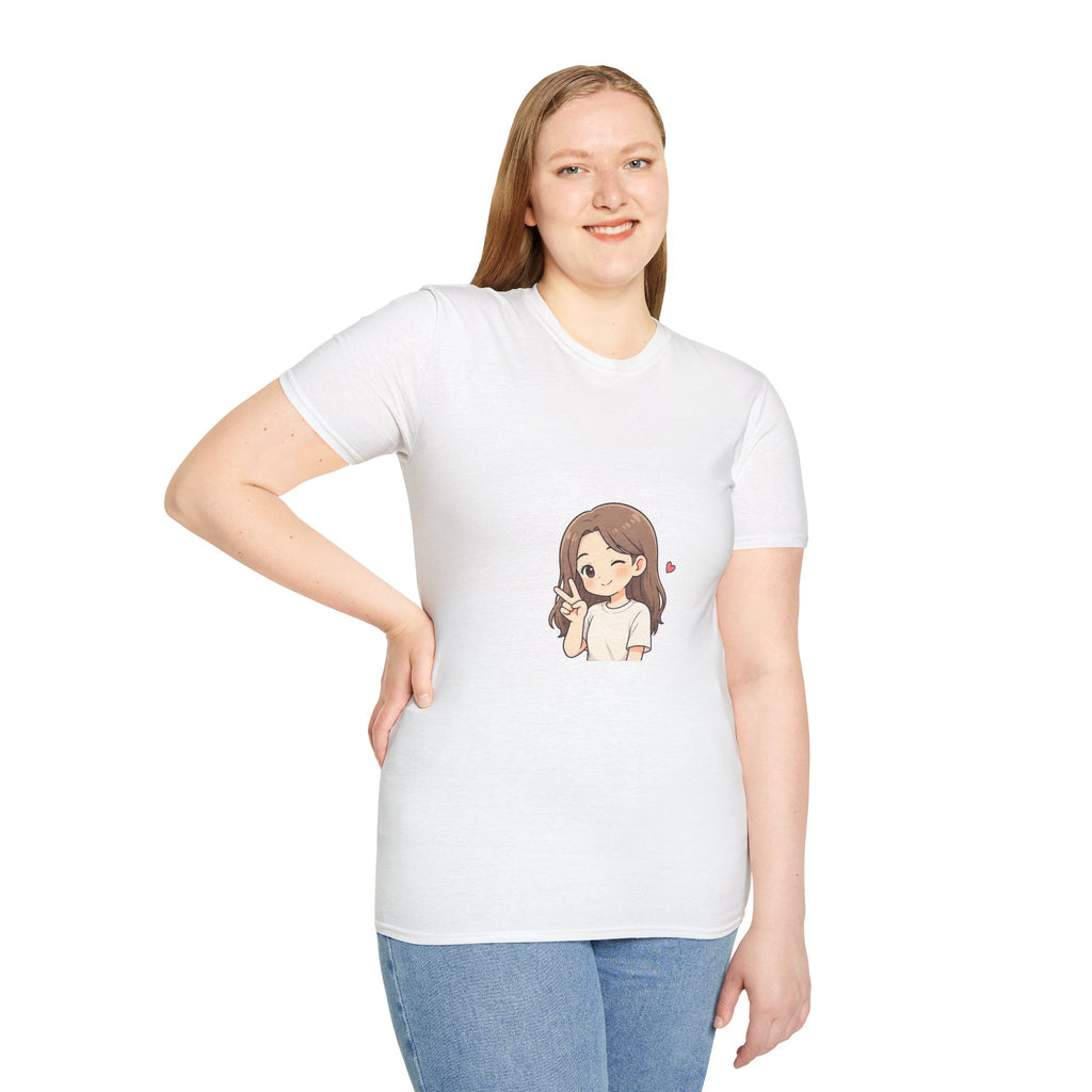 Cute Winking Girl Graphic T-Shirt – Kawaii Heart Tee