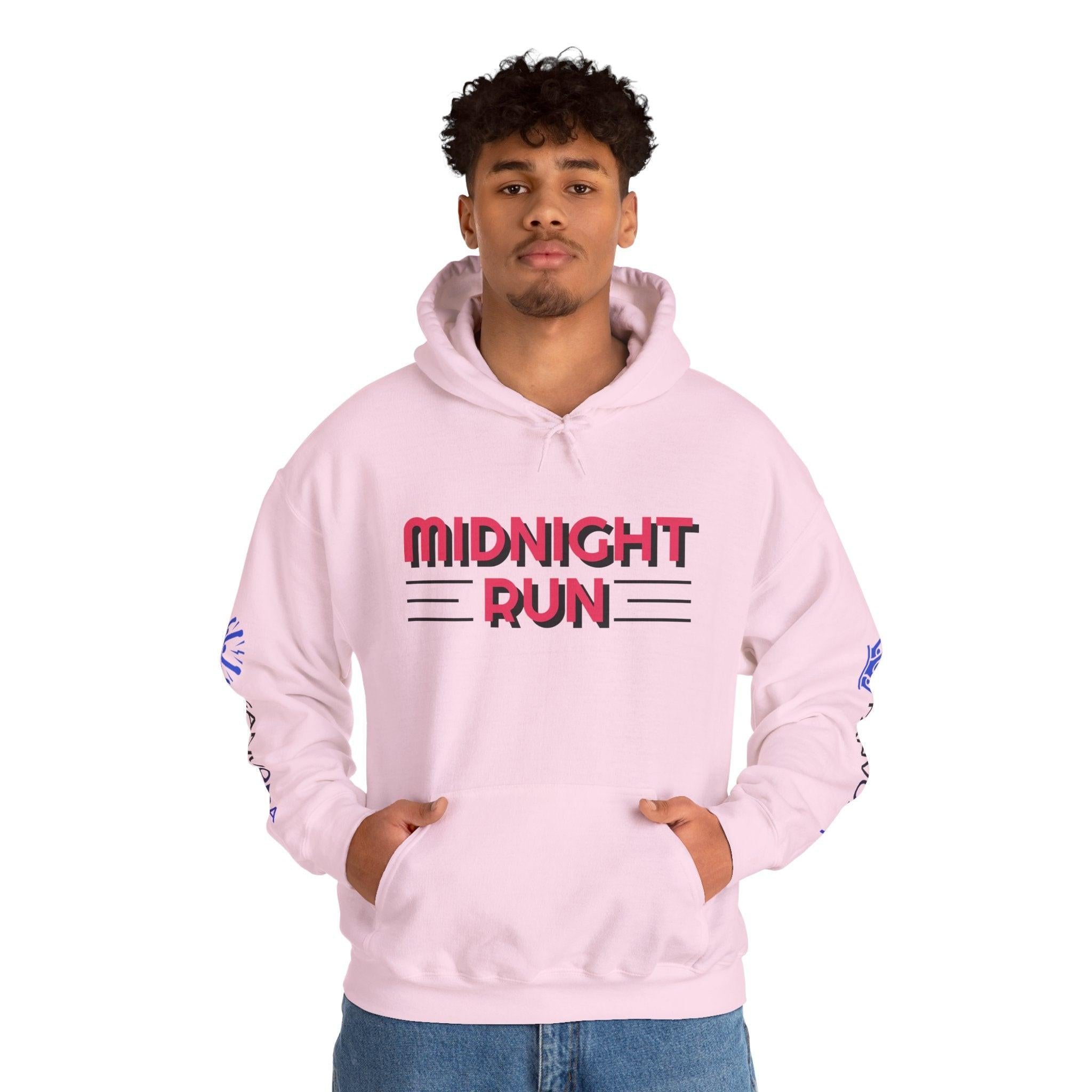 Unisex Midnight Run Hoodie — Retro Palm Beach Graphic Hooded Sweatshirt.