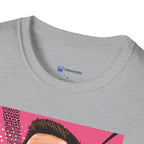 Soccer Star Graphic T‑Shirt — Retro Pink Icon Portrait.