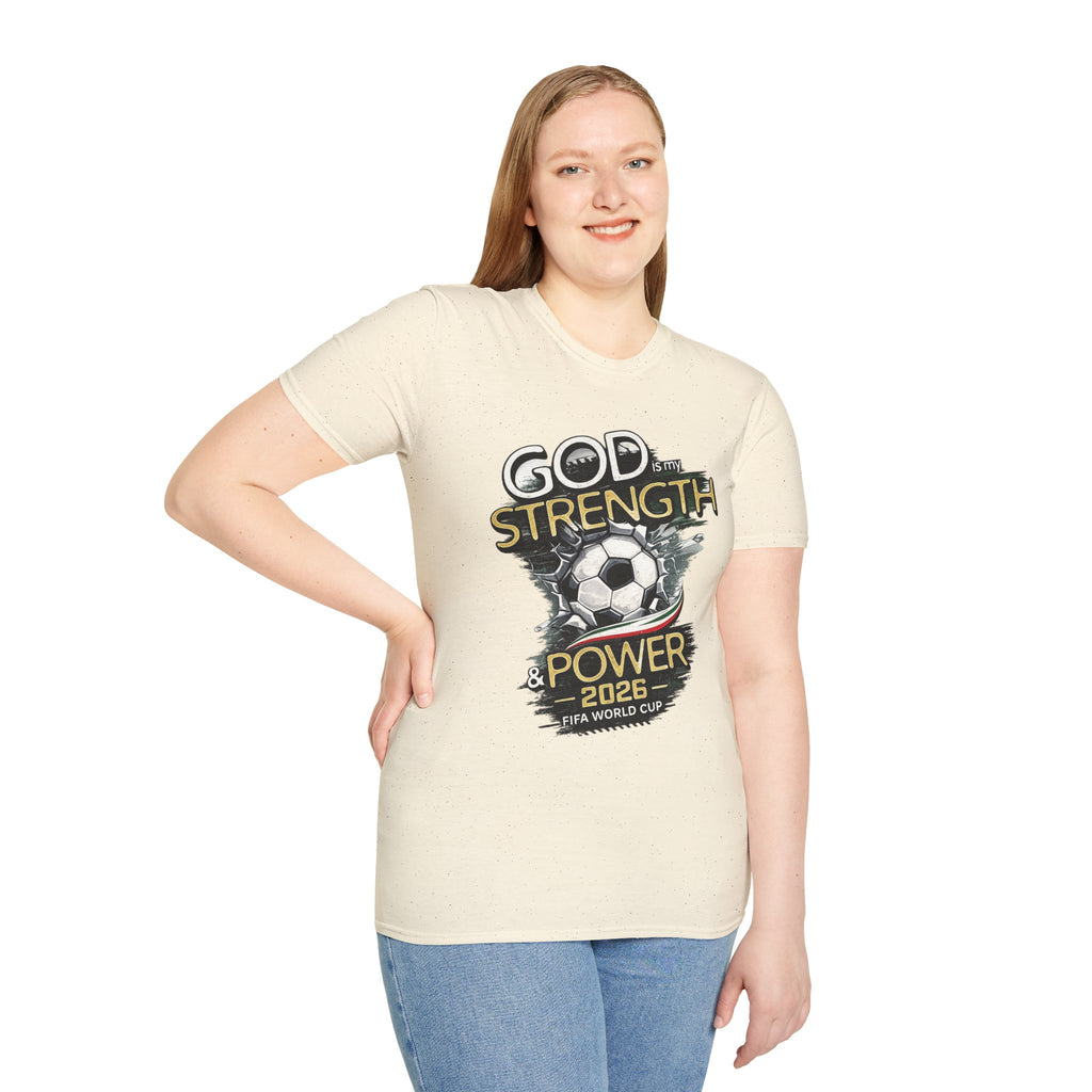 God Is My Strength Soccer T-Shirt — Christian Faith & Football Power 2026