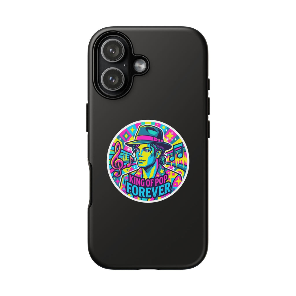 Matte Black iPhone Tough Cases 12 to 17 Pro Max  — "King of Pop Forever" Retro Pop Art Phone Case