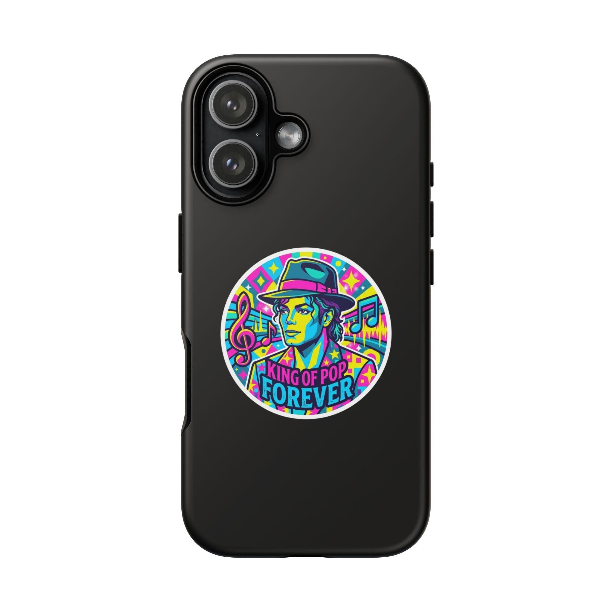 Matte Black iPhone Tough Cases 12 to 17 Pro Max  — "King of Pop Forever" Retro Pop Art Phone Case
