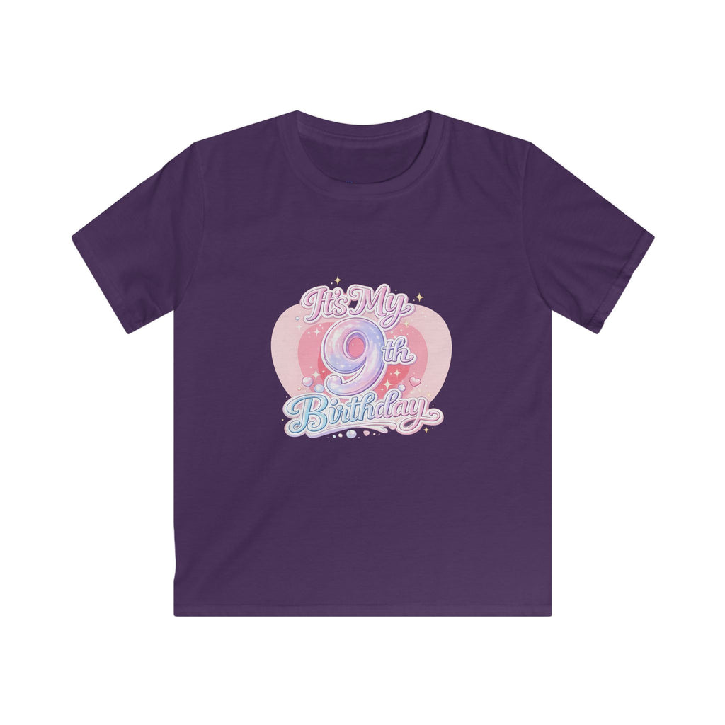 Kids 9th Birthday T‑Shirt - 'It's My 9th Birthday' Pink Heart Graphic Tee