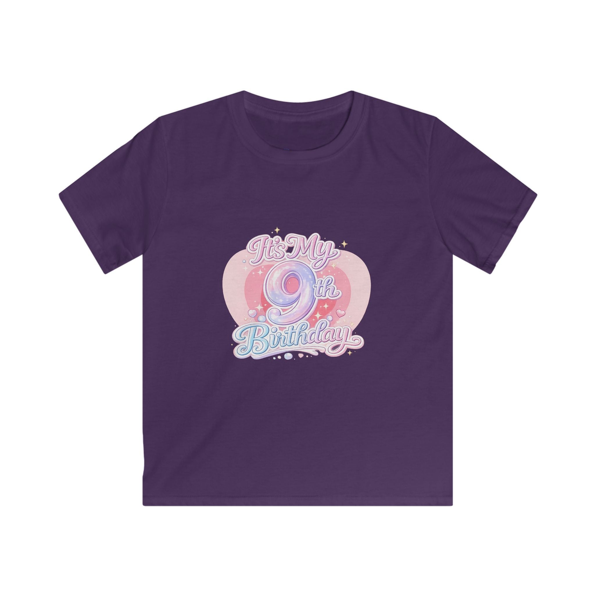 Kids 9th Birthday T‑Shirt - 'It's My 9th Birthday' Pink Heart Graphic Tee