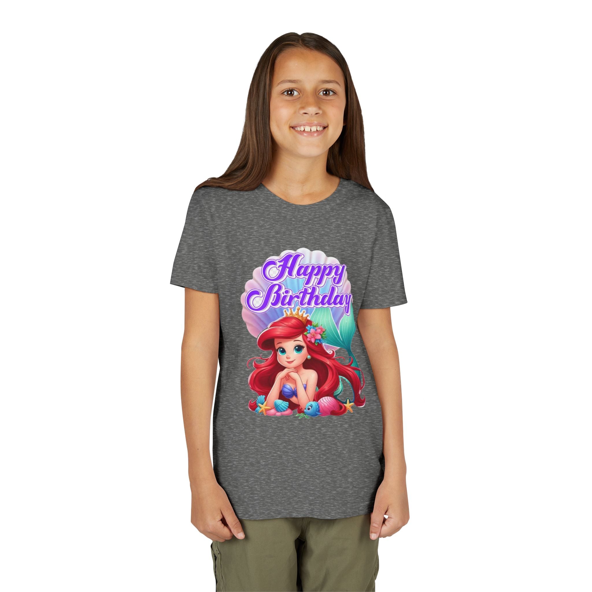 Birthday Youth Tee - Cute Mermaid "Happy Birthday" Graphic