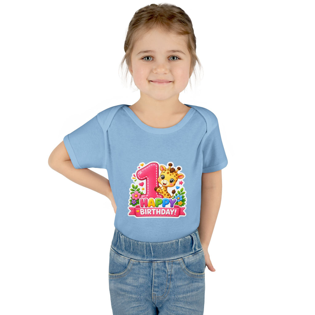 1st Birthday Baby Bodysuit - Happy Birthday Giraffe Onesie