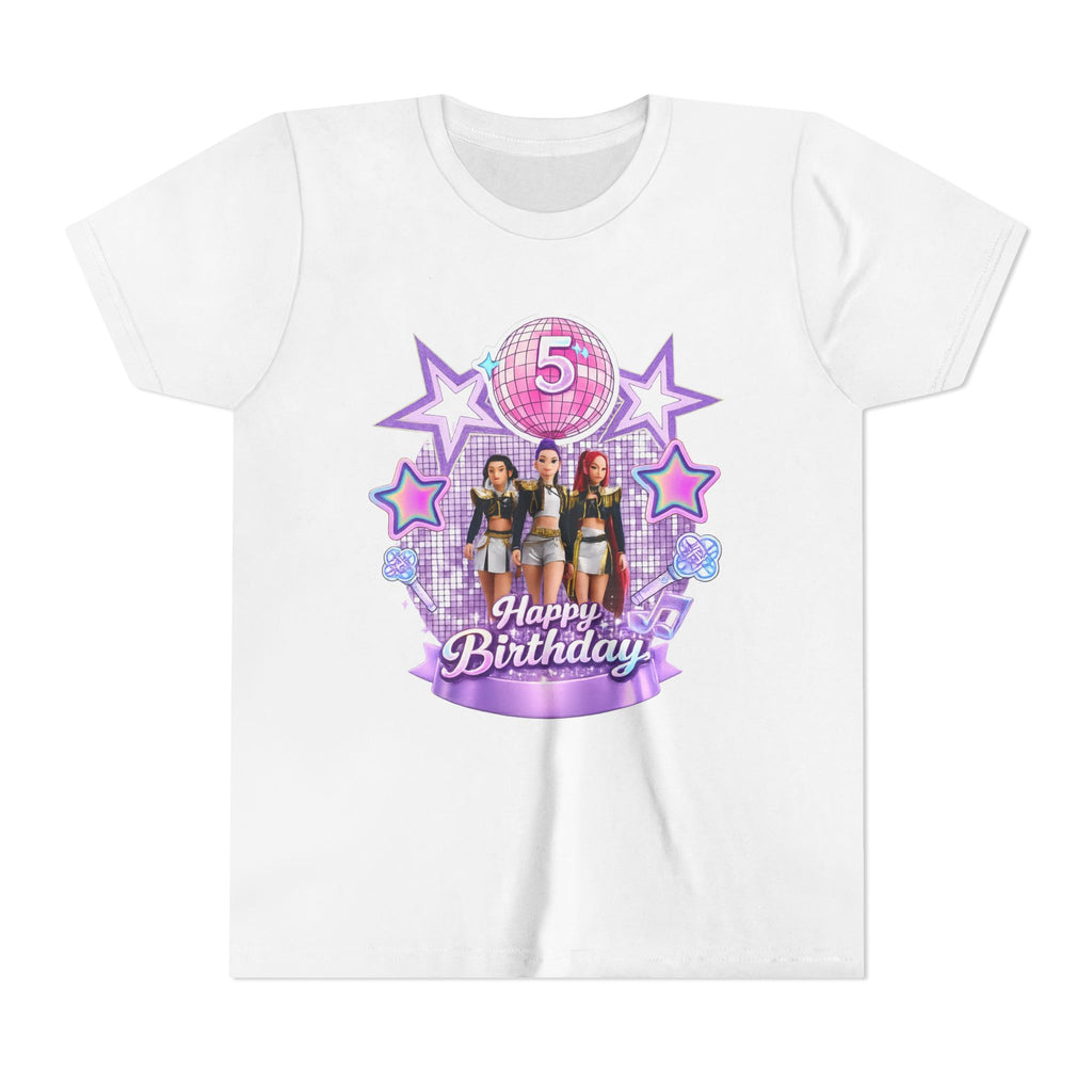 Girls' 5th Birthday Tee - 'Happy Birthday' Glitter Stars Design