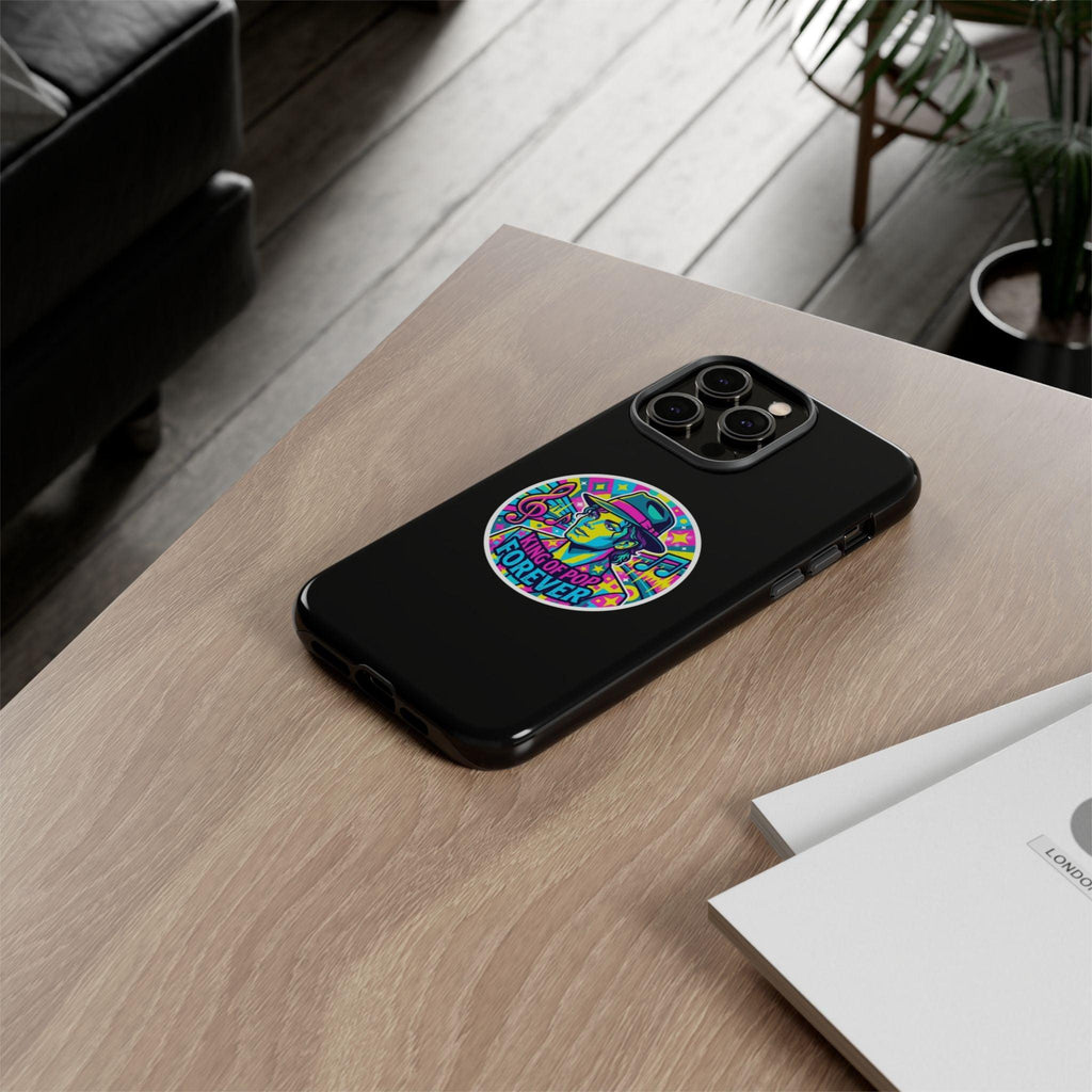 Matte Black iPhone Tough Cases 12 to 17 Pro Max  — "King of Pop Forever" Retro Pop Art Phone Case