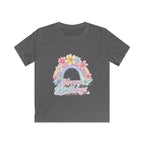 Kids Tee — Pastel Rainbow "Happy Birthday" Floral Design