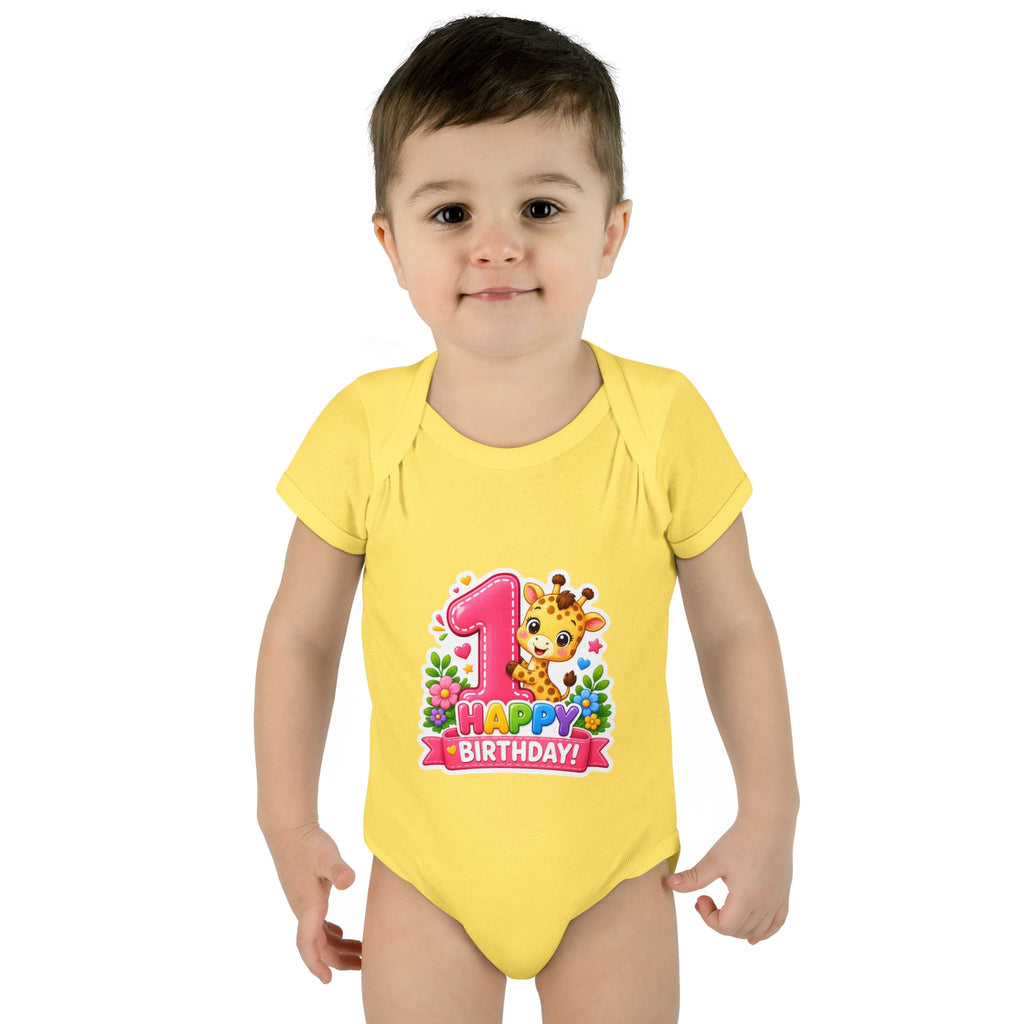 1st Birthday Baby Bodysuit - Happy Birthday Giraffe Onesie