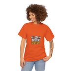 Never Give Up Fitness T-Shirt — Motivational Gym Tee with Dumbbell Graphic