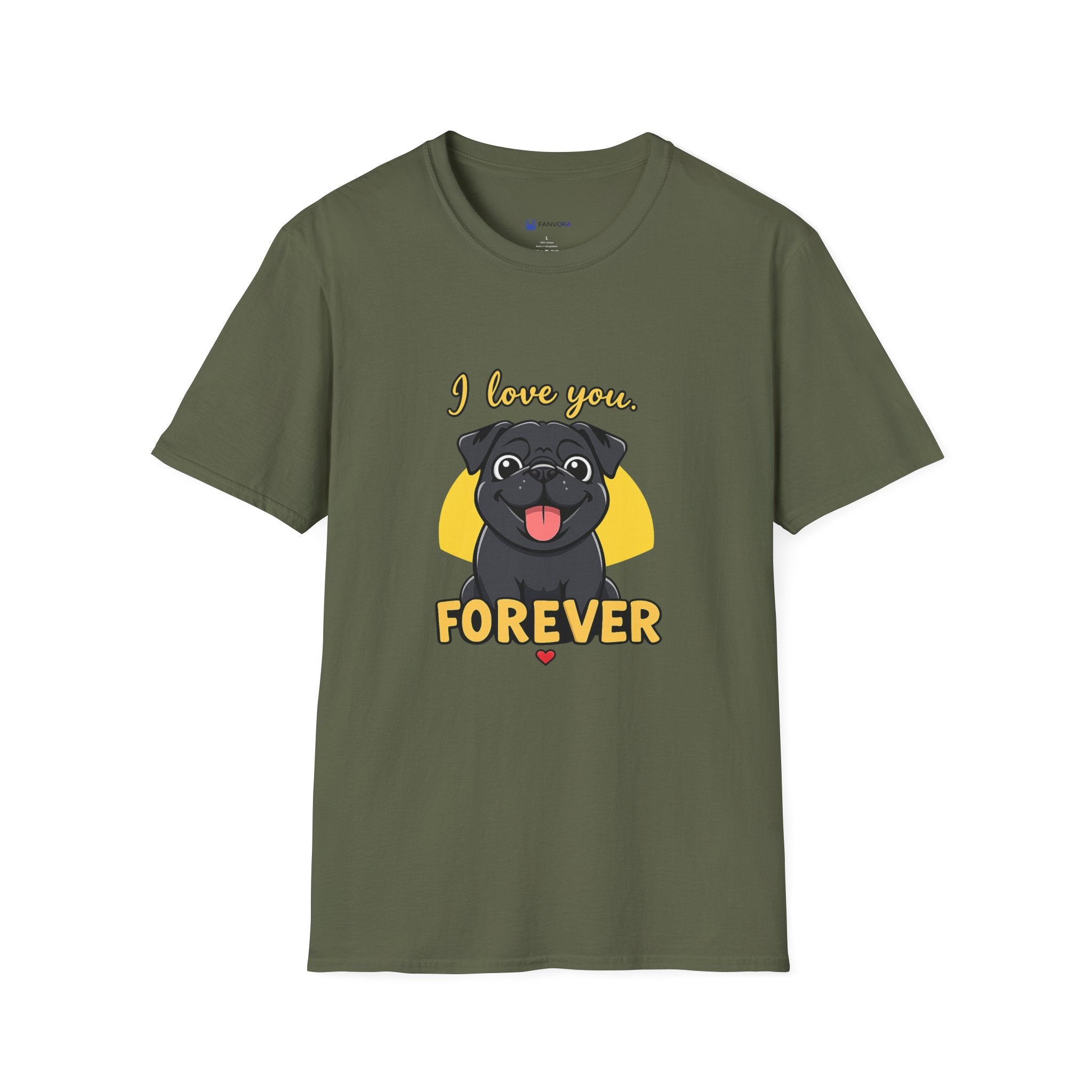 Pug Love T-Shirt — “I love you. FOREVER” Cute Black Pug Graphic Tee