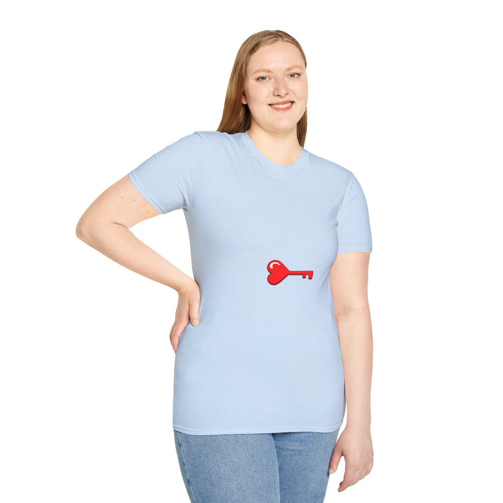 Heart Key T-Shirt — Minimal Red Key Heart Graphic Tee