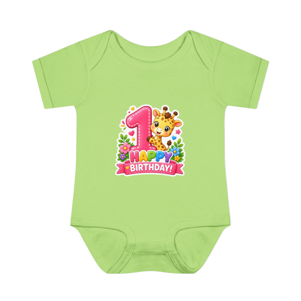 1st Birthday Baby Bodysuit - Happy Birthday Giraffe Onesie