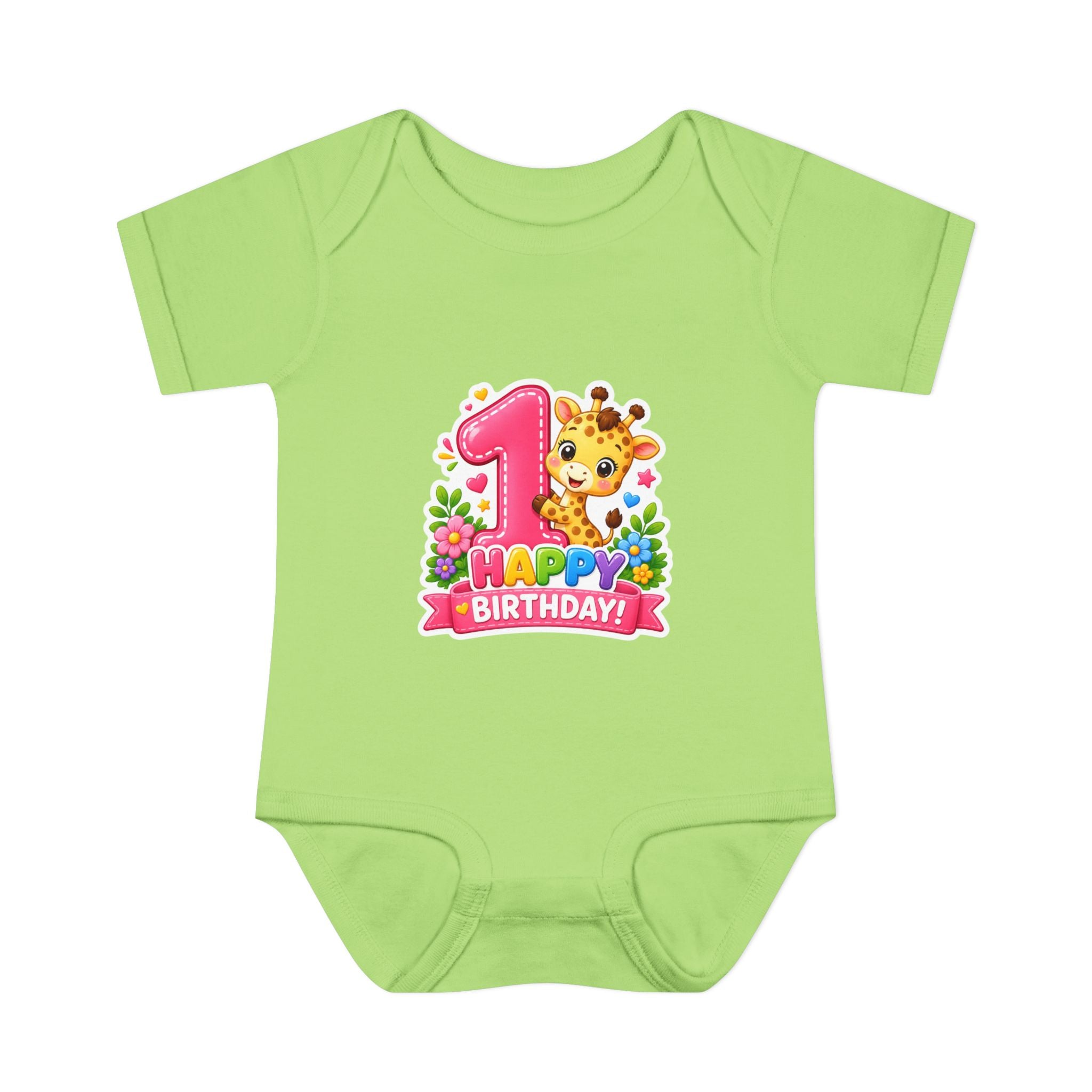 1st Birthday Baby Bodysuit - Happy Birthday Giraffe Onesie