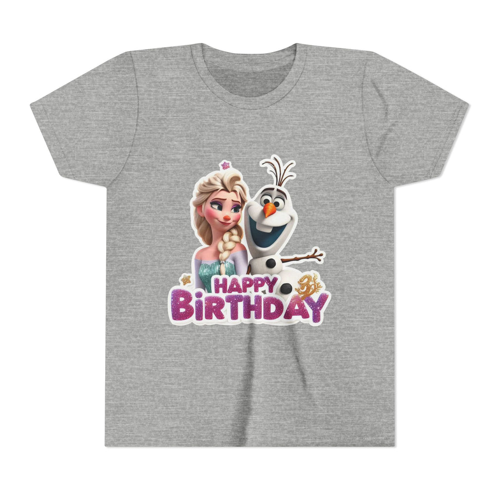 Kids' Birthday Tee - Cute Princess and Snowman "Happy Birthday" Graphic