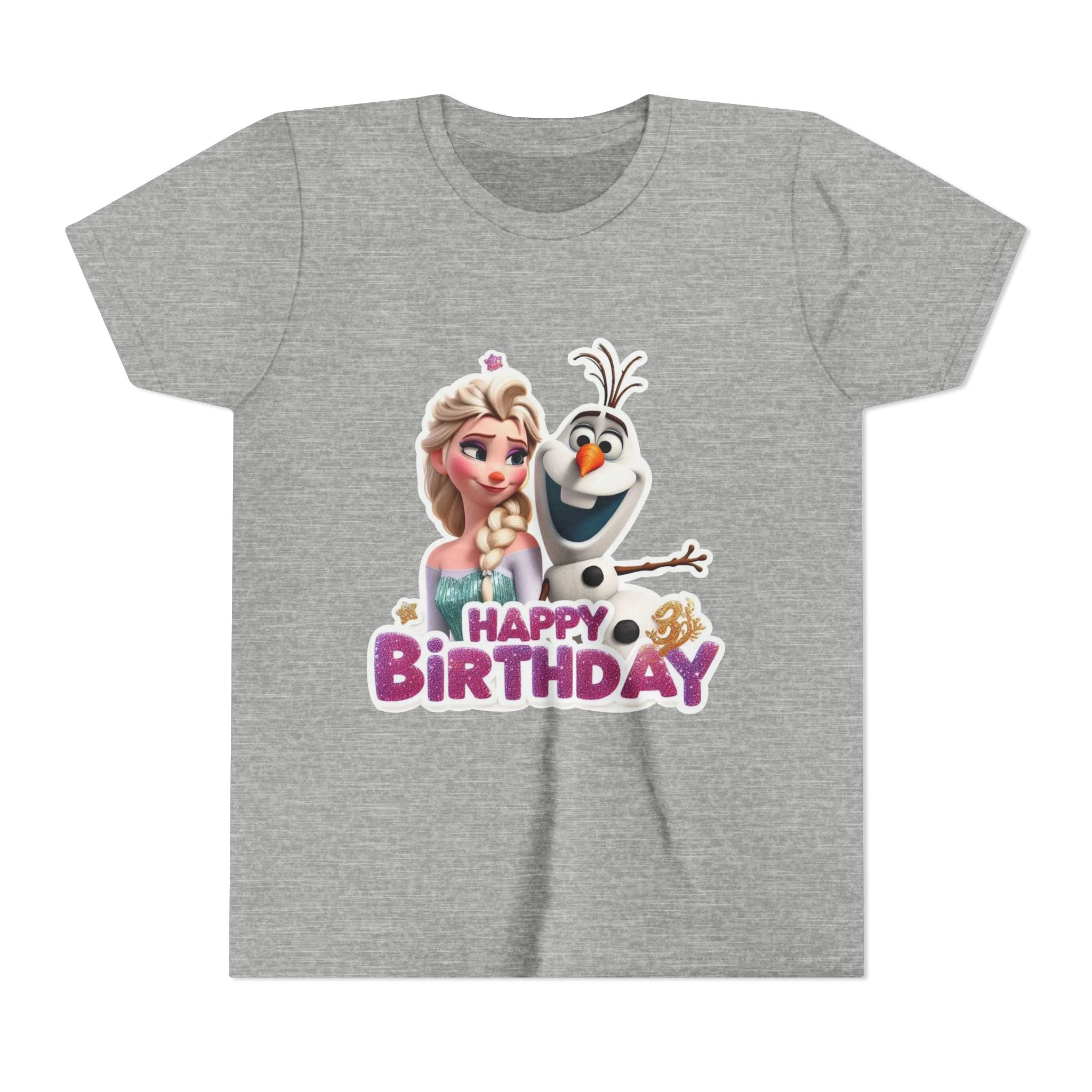 Kids' Birthday Tee - Cute Princess and Snowman "Happy Birthday" Graphic
