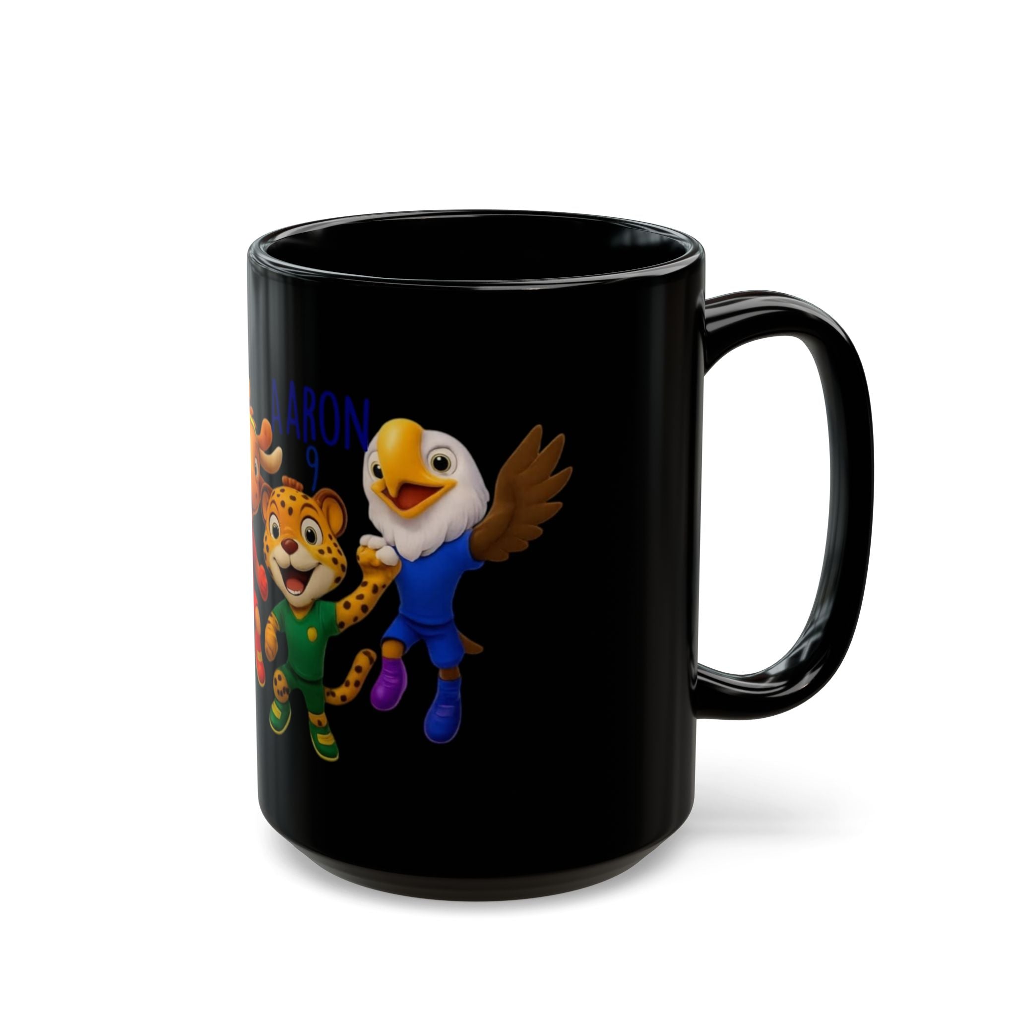 Kids Sports Mascot Black Mug — Personalized Name Option (11oz/15oz)