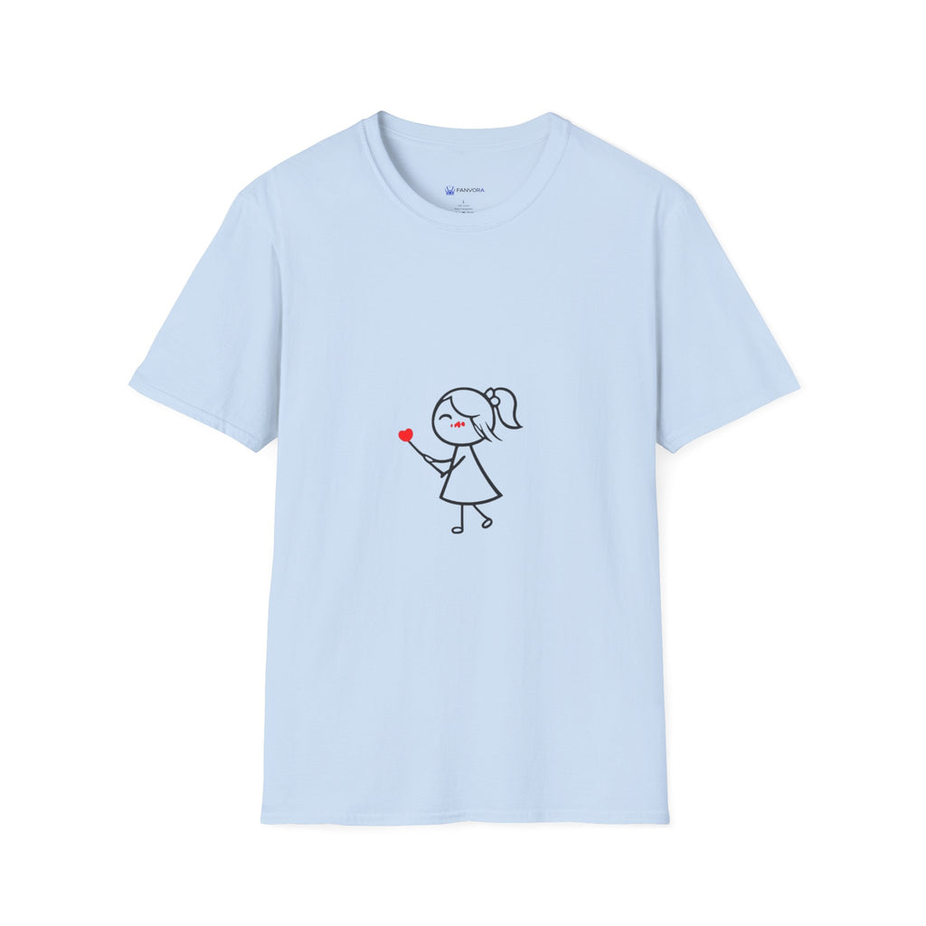 Stick Figure Girl Holding Heart T-Shirt — Cute Minimalist Valentine Tee
