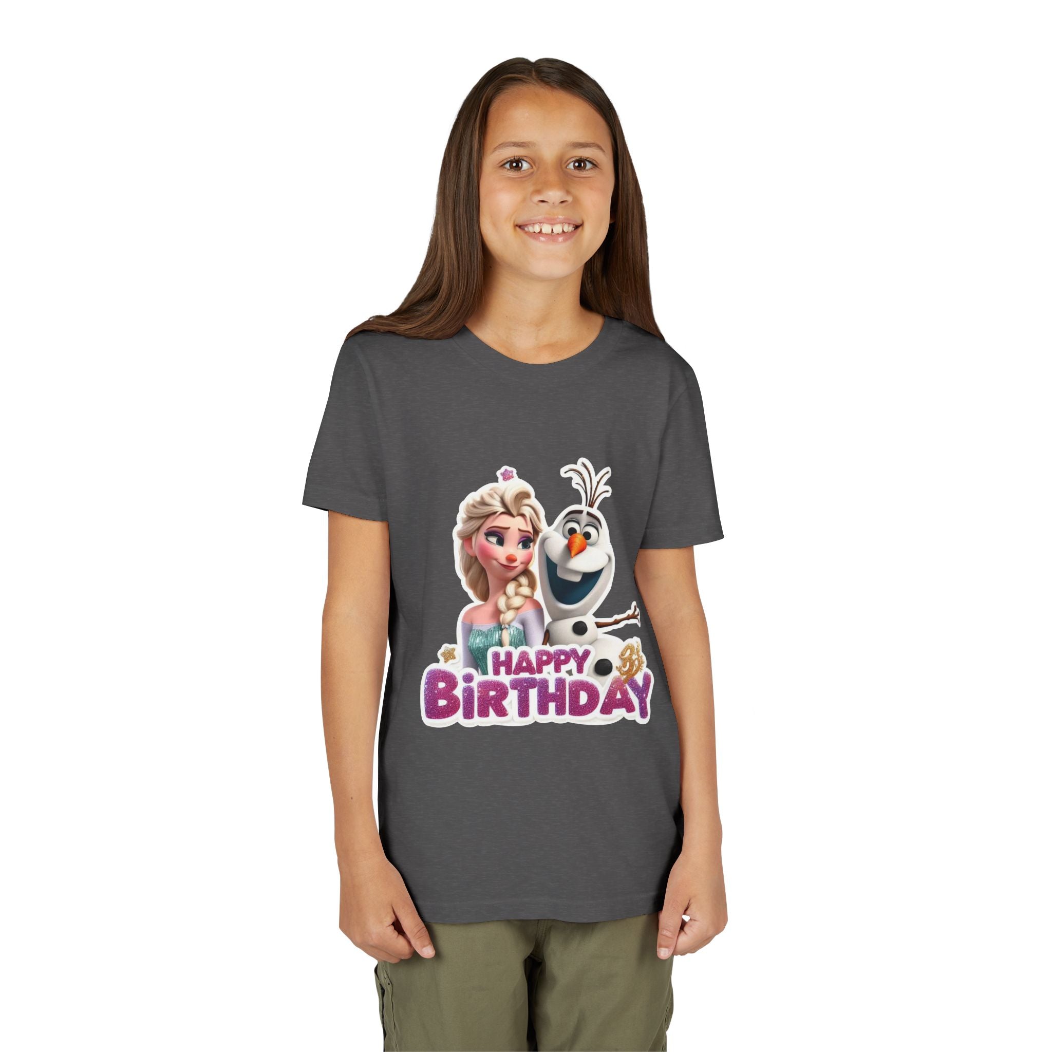 Kids' Birthday Tee - Cute Princess and Snowman "Happy Birthday" Graphic