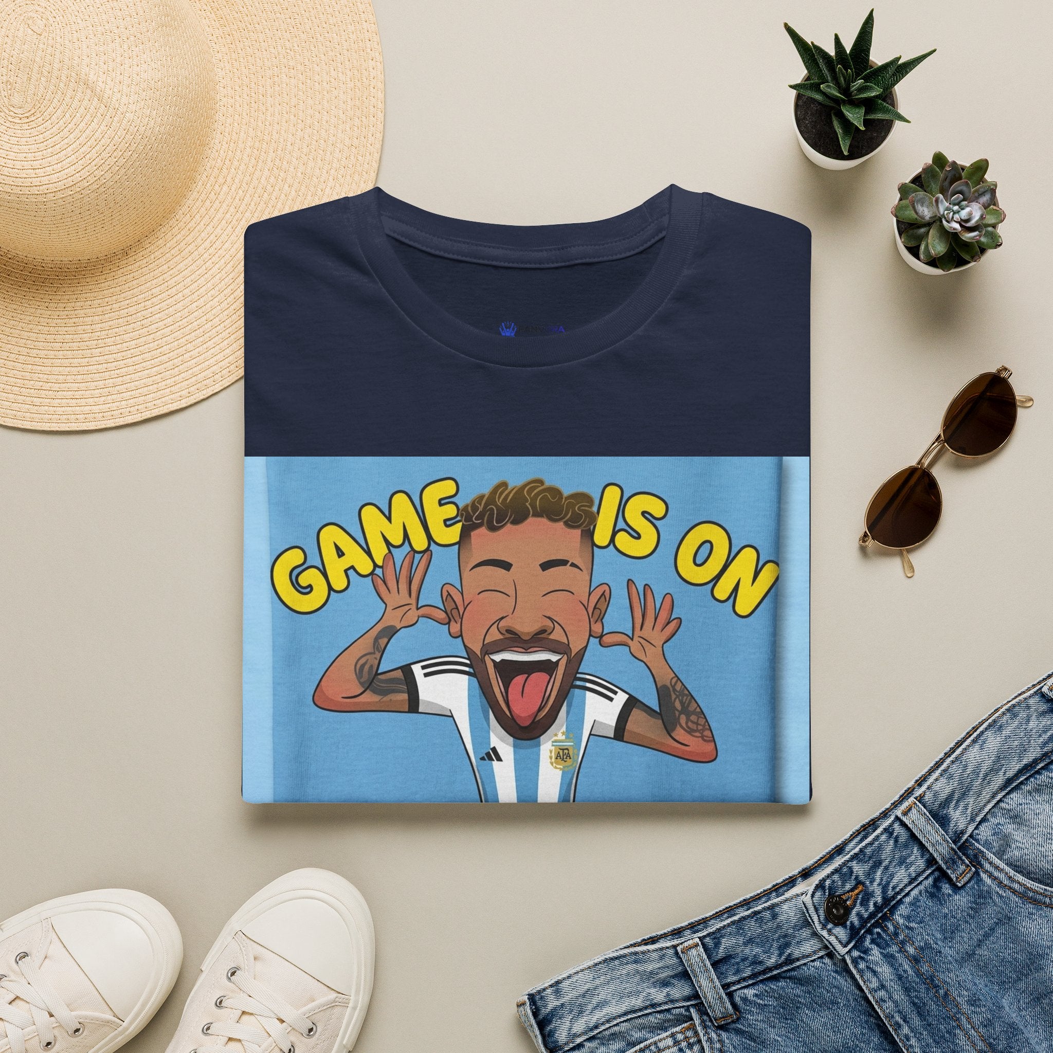 Soccer Fan T-Shirt — "Game Is On" Cartoon Player Graphic
