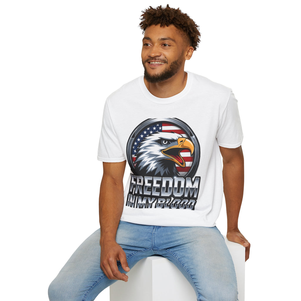 Patriotic Eagle T-Shirt — 'Freedom in My Blood' American Flag Tee design.