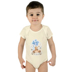 Baby Bodysuit - Blue Teddy Bear with Balloons "Happy Birthday" Infant Onesie