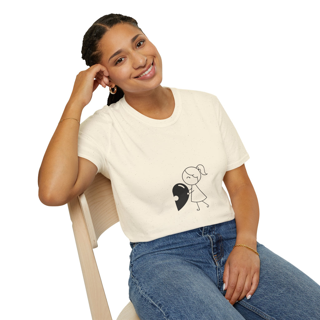 T-Shirt — Minimal Cute Girl Holding Heart Graphic Tee