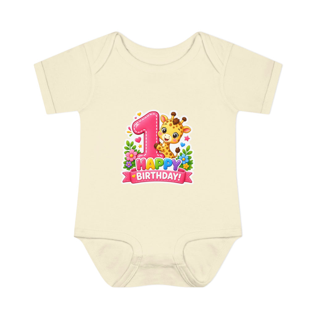 1st Birthday Baby Bodysuit - Happy Birthday Giraffe Onesie