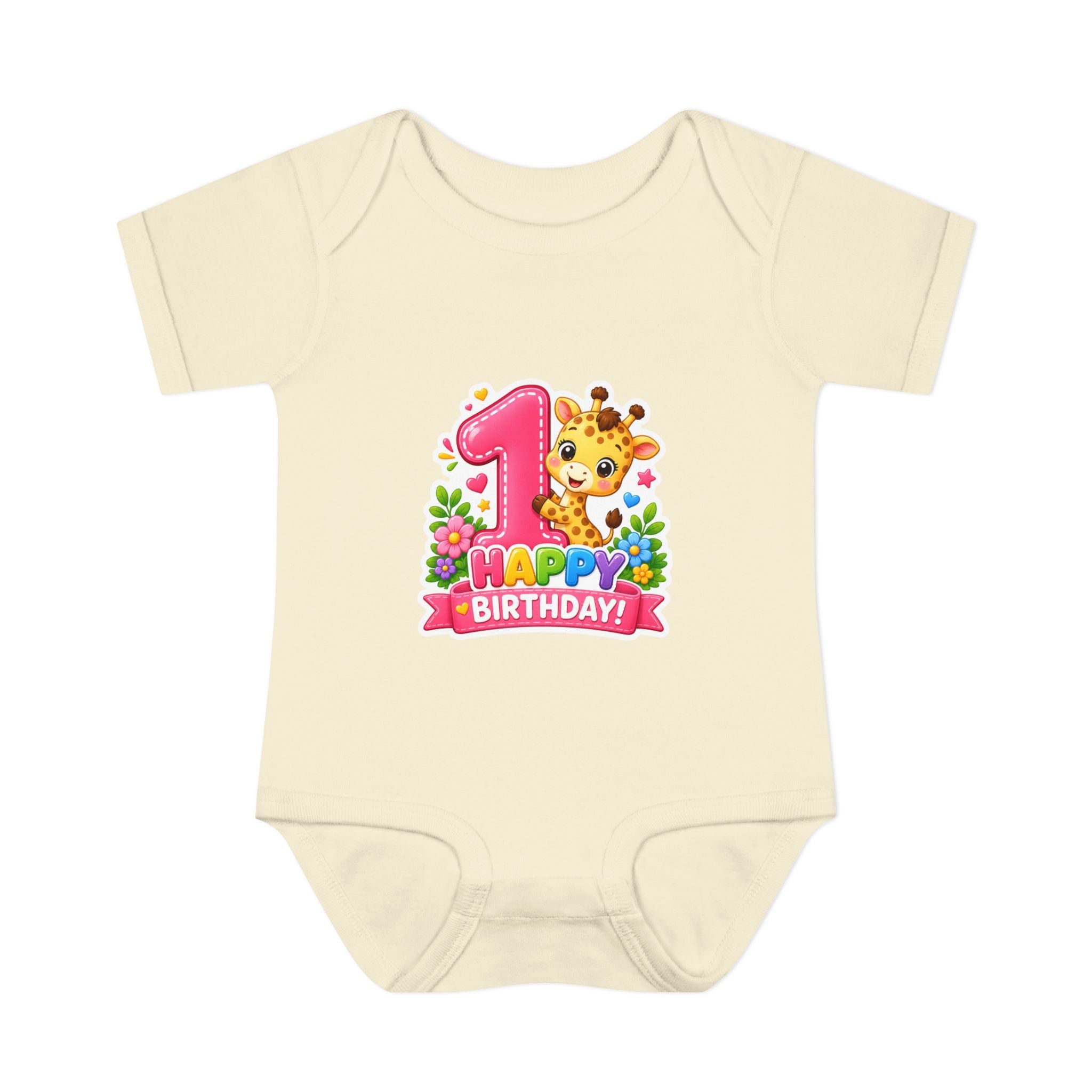 1st Birthday Baby Bodysuit - Happy Birthday Giraffe Onesie