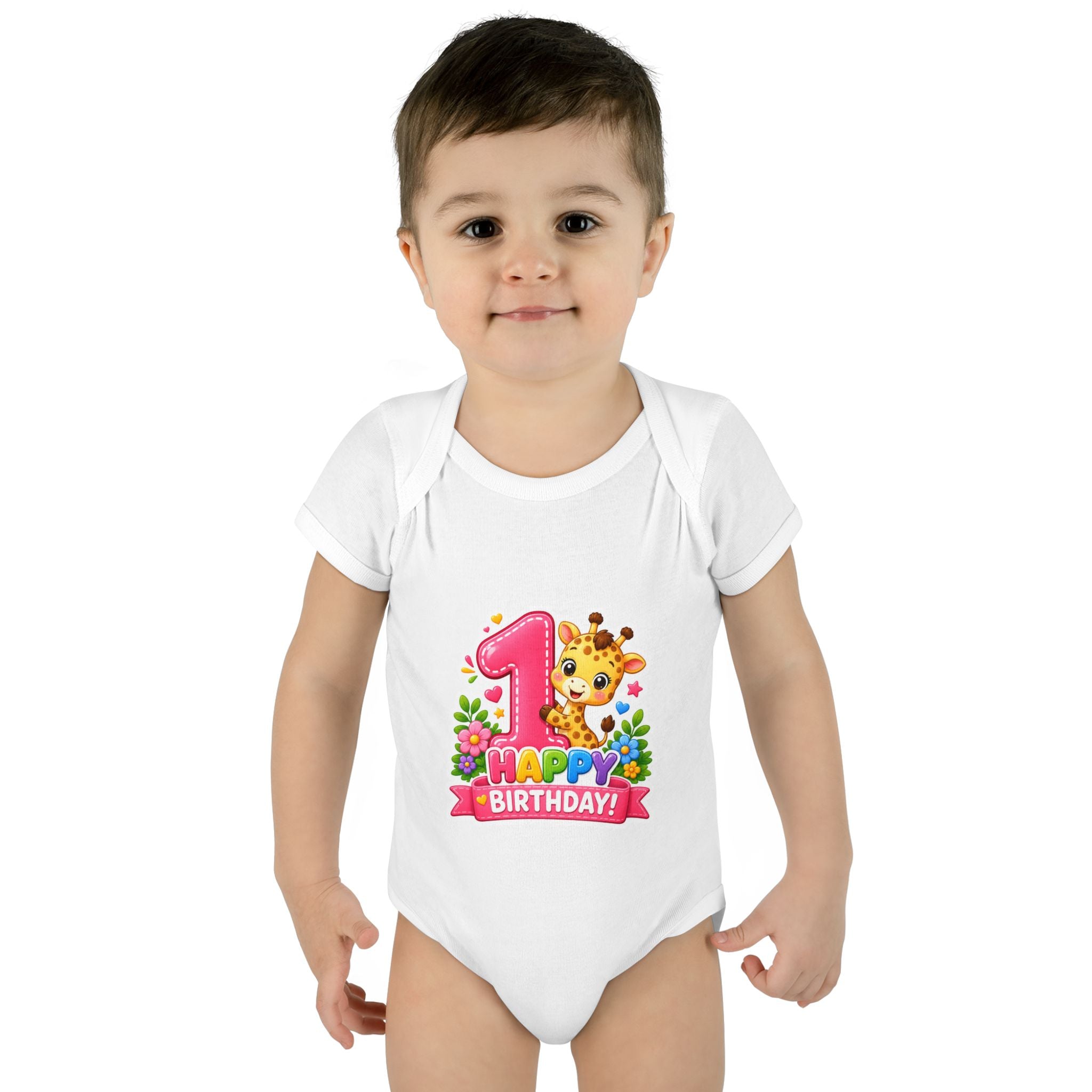 1st Birthday Baby Bodysuit - Happy Birthday Giraffe Onesie