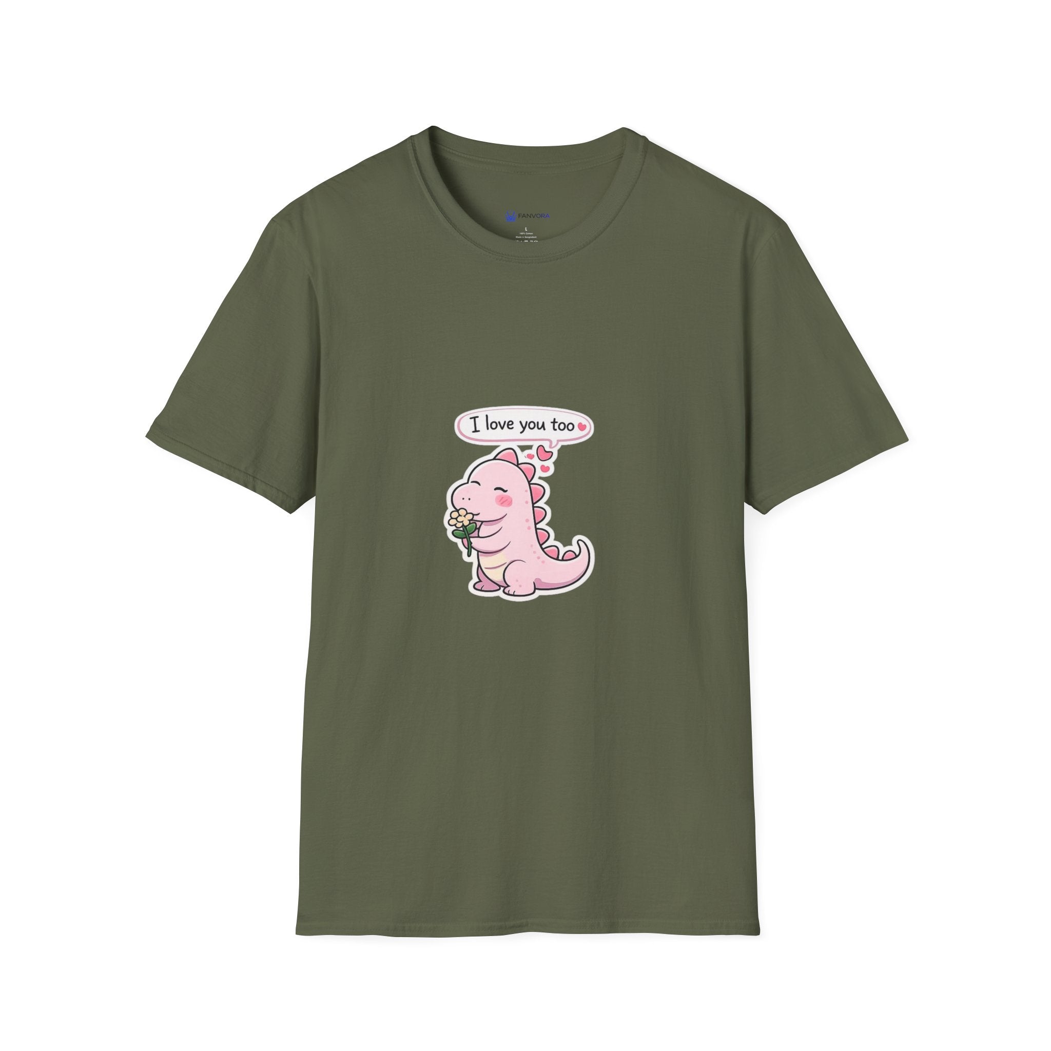 Cute Pink Dino T‑Shirt — "I love you too" Valentine Tee