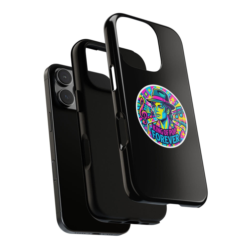 Matte Black iPhone Tough Cases 12 to 17 Pro Max  — "King of Pop Forever" Retro Pop Art Phone Case