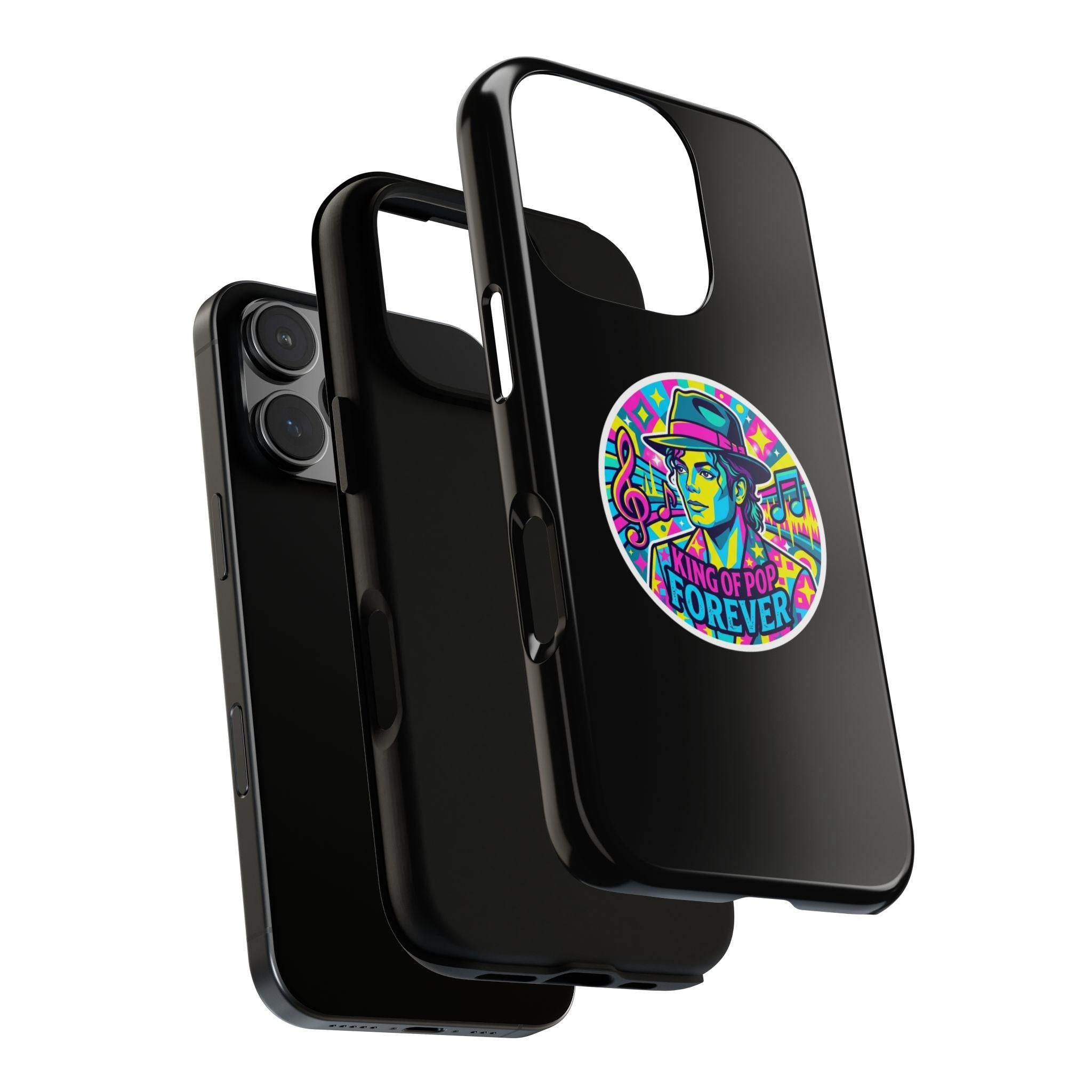 Matte Black iPhone Tough Cases 12 to 17 Pro Max  — "King of Pop Forever" Retro Pop Art Phone Case