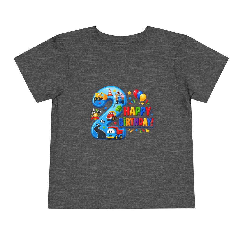 2nd Birthday Toddler Tee — Happy Birthday Number 2 with Cars & Balloons