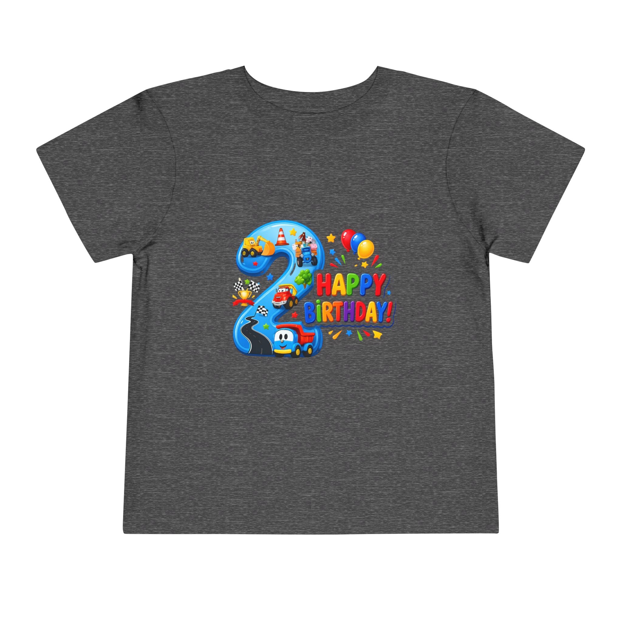 2nd Birthday Toddler Tee — Happy Birthday Number 2 with Cars & Balloons