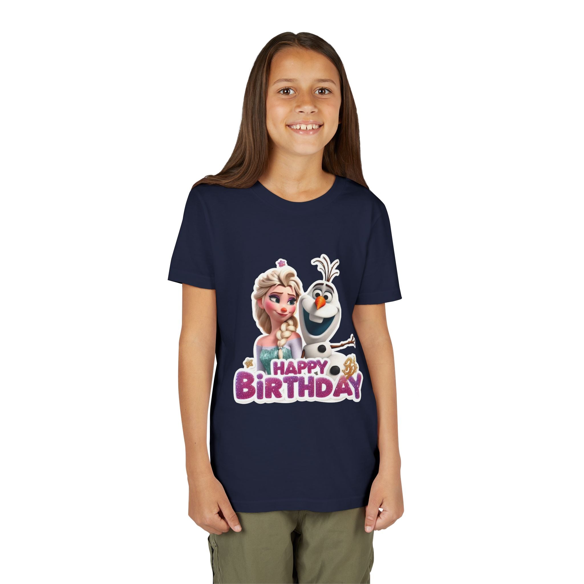 Kids' Birthday Tee - Cute Princess and Snowman "Happy Birthday" Graphic