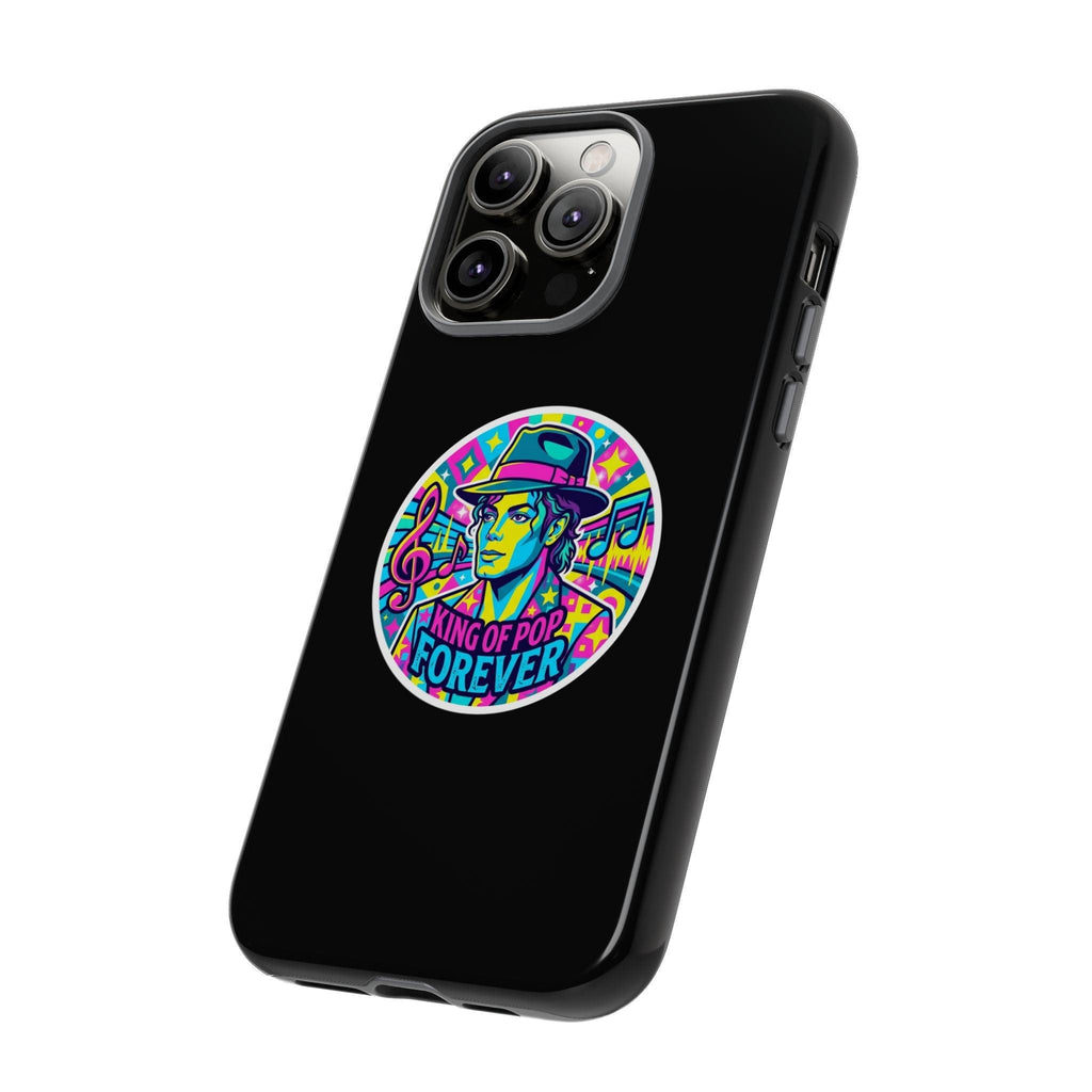 Matte Black iPhone Tough Cases 12 to 17 Pro Max  — "King of Pop Forever" Retro Pop Art Phone Case