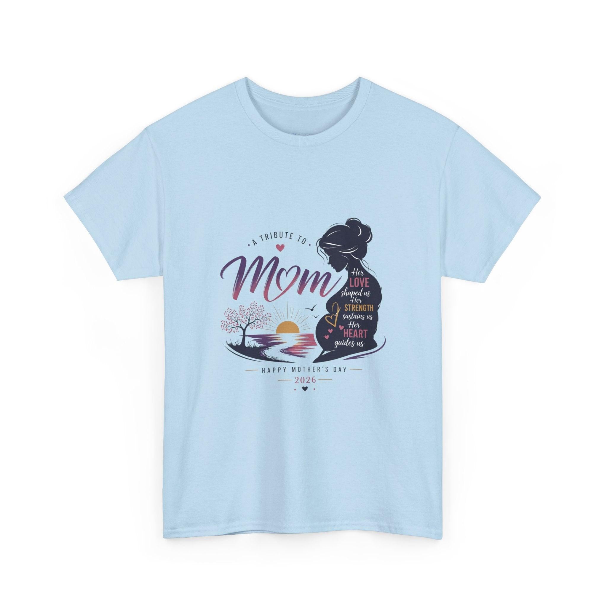 Mom Silhouette Sunset T-Shirt — "Super Mom" Graphic Tee for Mother's Day.