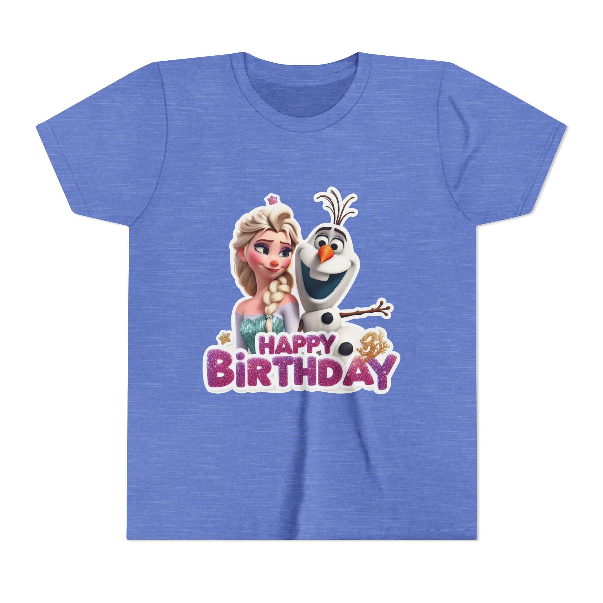 Kids' Birthday Tee - Cute Princess and Snowman "Happy Birthday" Graphic