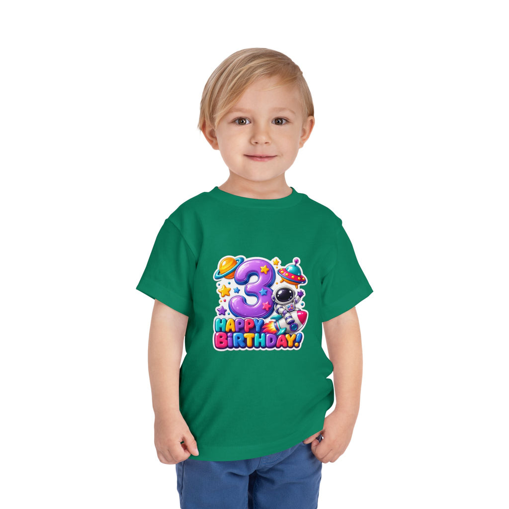 3rd Birthday Toddler Tee — Space Astronaut "Happy Birthday" Shirt