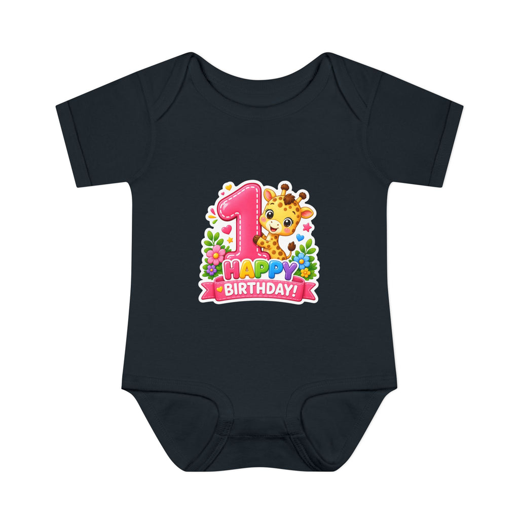 1st Birthday Baby Bodysuit - Happy Birthday Giraffe Onesie