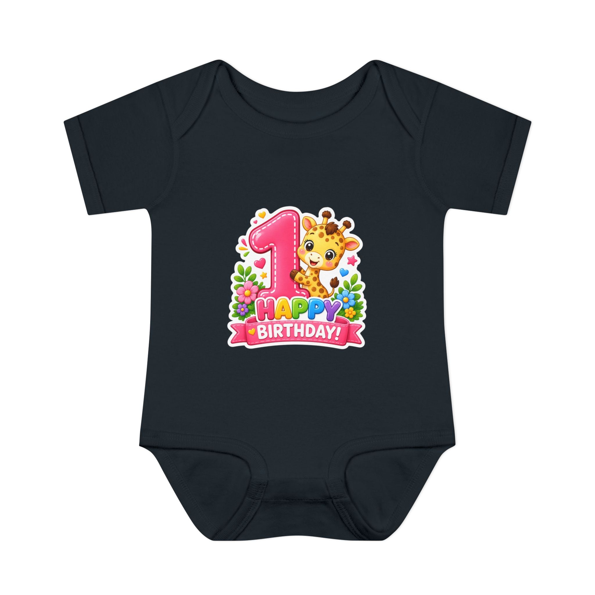 1st Birthday Baby Bodysuit - Happy Birthday Giraffe Onesie