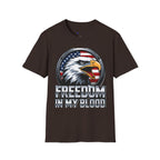 Patriotic Eagle T-Shirt — 'Freedom in My Blood' American Flag Tee design.