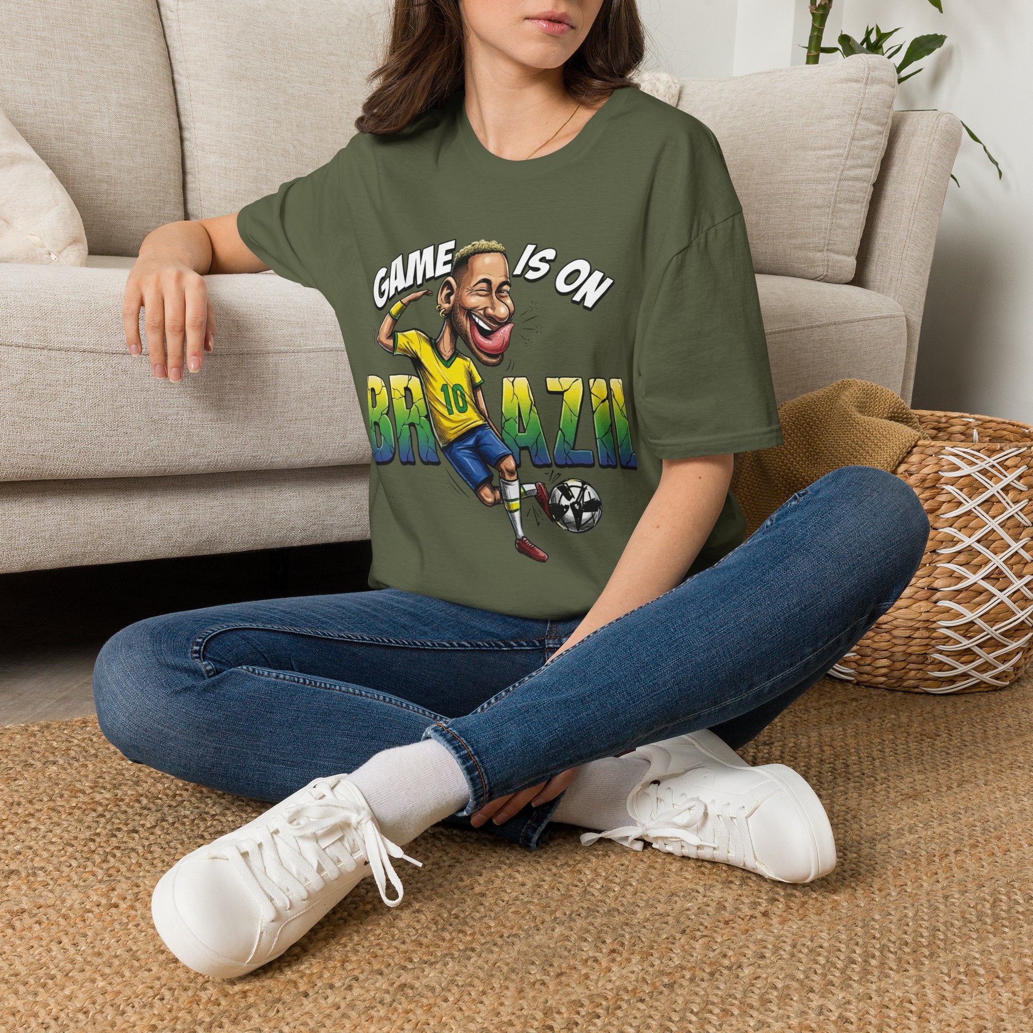 Brazilian Soccer comic style  figure T-Shirt — "Game Is On" Caricature Neymar Fan Tee